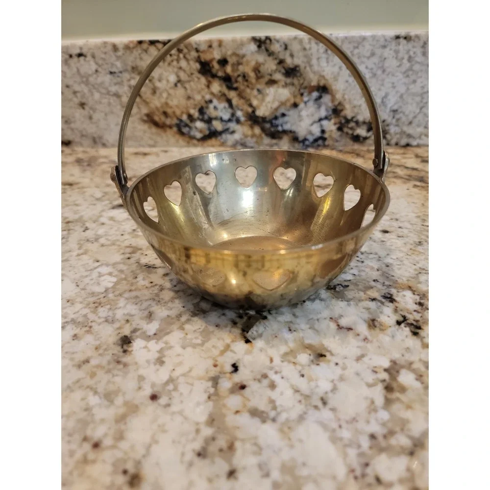 Vintage Brass Basket Heart Design Handle Brass Made In India